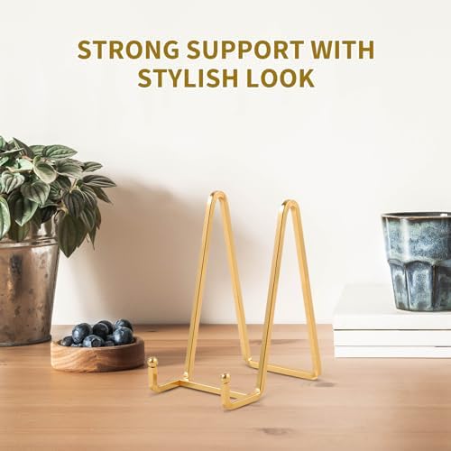 Plate Holder Easel Display Stand - 6 inch Metal Plate Stands for Display - Tabletop Picture Stand - Gold Iron Easels for Display Pictures | Photo Frames | Book | Decorative Plates | Plaque - 4 Pack