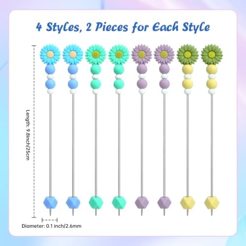 8 Pcs Knitting Needles with Daisy Beads, 2.6mm Diameter, 9.8'' Length