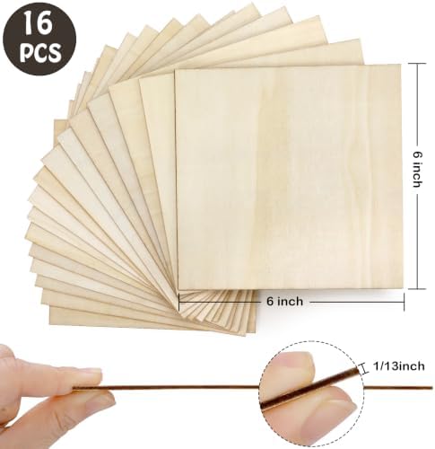 Blisstime 16PCS 6x6 Inch Wood Squares Unfinished Square Wood Pieces for Crafts,Painting, Writing, DIY Supplies, Engraving and Carving, Home Decorations (6x6 Inch 16Pcs)