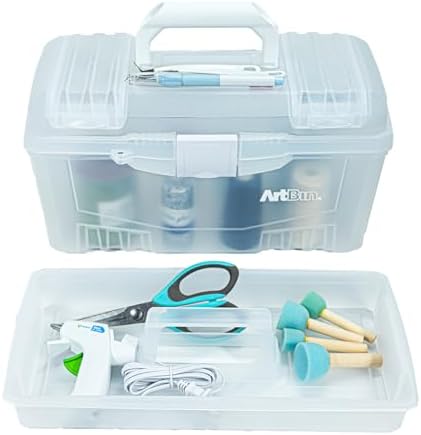ArtBin 6918AH Twin Top 17 inch Supply Box, Portable Art & Craft Supply Organizer with Handle, [1] Plastic Storage Case, Translucent