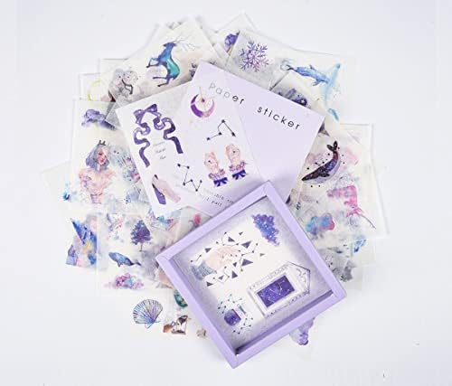 Cute Washi Stickers Set 50 Sheets - Watercolor DIY Decorative Scrapbook Fantasy Sticker Decal for Bullet Journaling,Diary,DIY Arts Crafts,Album,Planners,Junk Journal,Calendars,Notebook
