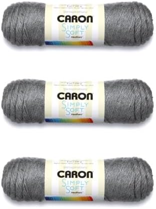 Caron Simply Soft 3-Pack Yarn, 3oz, Gauge 4 Medium Worsted, 100% Acrylic -Heather Gray Yarn- Machine Wash & Dry