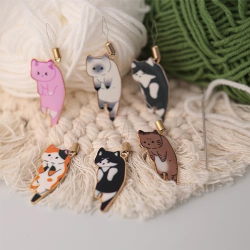 AUNVITO Cat Needle Threader, 6Pcs Adorable Mini Cat Threader, Clothing Embroidery Accessories, DIY Gadget for Sewing Crafting