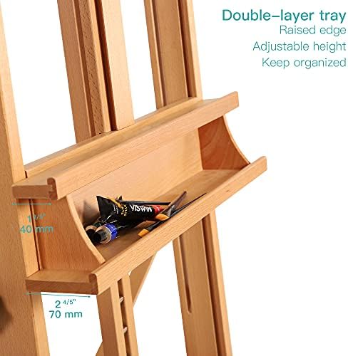 VISWIN Extended Large H-Frame Easel for Painting, Adjustable Beech Wood Artist Easel Stand with 4 Wheels & Storage Tray, Foldable Art Easel Floor for Adults, Hold Canvas up to 93" - N