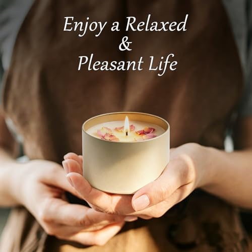 Candle Jars Bulk, 12 Packs Candle Jars with Lids, 8 Oz Empty Candle Tins, Candle Containers for Making Candles, Candle Tin with Wood-Grain Lids (Champagne Gold with Woodgrain Lid, 8oz-12pcs)