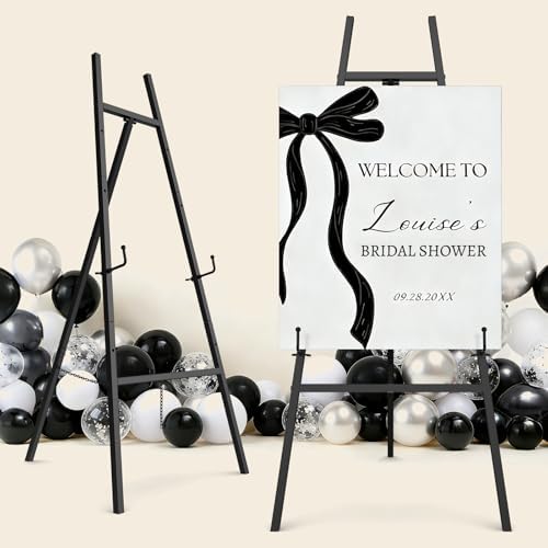 Black Easel Stand for Sign 2Pack, 4-Tier Metal Easel with Adjustable Chain | Heavy Duty Art Easel for Painting, Wedding Sign, Party, Posters & Commercial Display