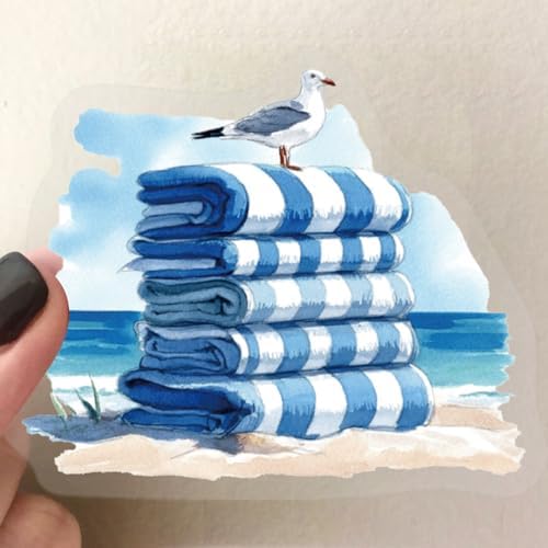 50PCS Transparent Blue Beach Stickers Aesthetic PET Stickers Blue Ocean Decal Waterproof Decorative Decals for Scrapbook DIY Crafts Album Bullet Journal Planner Water Bottles Laptop Phone (Blue-A)