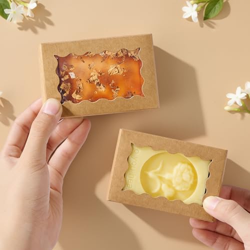 100PCS 3.5x2.36x1.2 inches Brown Soap Boxes with Window - Homemade Soap Packaging, Small Gift Boxes for Bakery, Macarons, Cookies, Candies & Party Favors