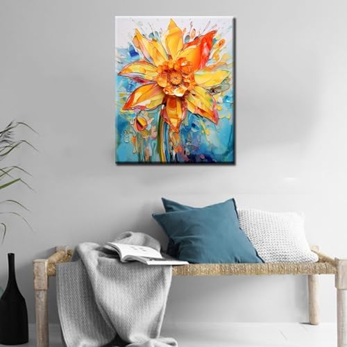 Daffodil Paint by Number Ffor Kids and Adults Beginner，Gardens Paint by Number Kits on Canvas, Spring Wall Art Prints Canvas DIY Gift Oil Painting,Home Wall Decor，(DIY Frame