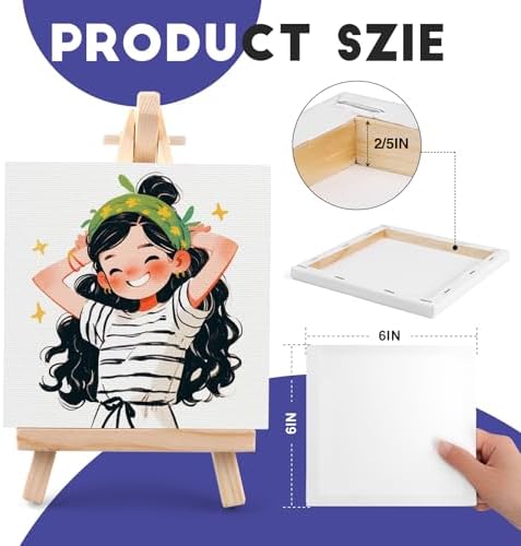 ESRICH Small Stretched Canvas for Painting 6x6 inch, 2/5''Profile Art Primed 16 Pack Canvases for Painting, Cotton Small Professional Blank Paint Canvas for Kids and Art Supplies, for Acrylics, Oils.