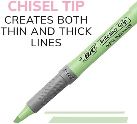 BIC Brite Liner Grip Pastel Highlighter Set, Chisel Tip, 12-Count