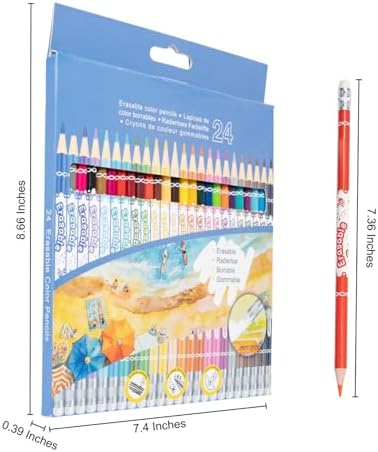 Erasable Colored Pencils Set of 24, Color Pencils with Erasers, School Art Supplies for Drawing, Coloring, Sketching, Art Projects (24 Colors)