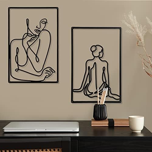 CHENGU 3 Pieces Metal Minimalist Abstract Woman Wall Art Line Drawing Wall Art Decor Single Line Female Home Hanging for Kitchen Bathroom Living Room
