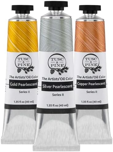 Tusc & Pine Artist Oil Paint - Pearlescent, Set of 3 40 ml, Non-Yellowing, Rich & Creamy Consistency, Maximum Pigment Load, Small Batch Milled Oil Paints Made in the USA for Professional Artists