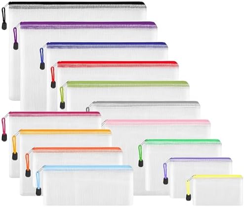 EOOUT 14pcs Zipper Pouches for Organizing, 8 Sizes 14 Colors Waterproof Mesh Bags