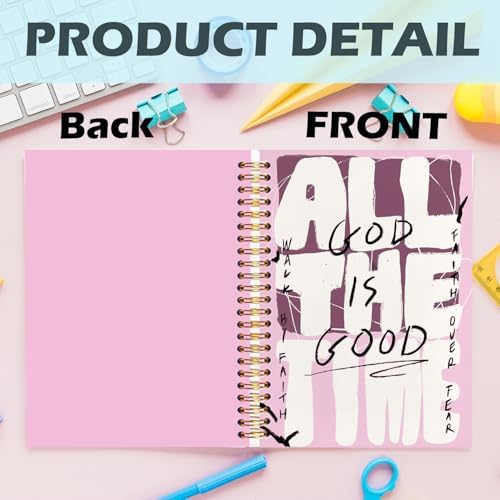Yhtrg Pink Christian Spiral Notebooks, God Is Good All the Time Bible Journal Notebook, Bible Jesus Notebook for Note Taking, Christian Gifts for Women Men, 5.5x8.3 Inch