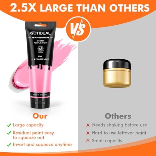 GOTIDEAL Pink Acrylic Paint, Pink Paint (250ml / 8.45oz) Tube