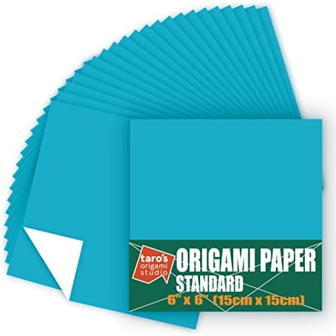 [Taro's Origami Studio] Standard 6 Inch One Sided Single Color (Light Blue) 50 Sheets (All Same Color) Square Easy Fold Premium Japanese Paper for Beginner (Made in Japan)