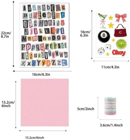 Scrapbook Supplies Kit 12 Sheets 6x6 Inch Scrapbook Paper 4 Letter Sticker Sheets 10 Washi Tape 8 Decorative Sticker Sheets for Scrapbooking Journaling Diary and Junk Journal Crafts (Girly)