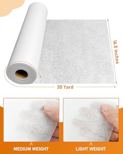 PLANTIONAL Medium Weight White Iron-On Non-Woven Fusible Interfacing: 16.5" x 30yds Medium Weight Non-Woven Interfacing Iron On Polyester Single-Sided Interfacing for DIY Crafts Supplies