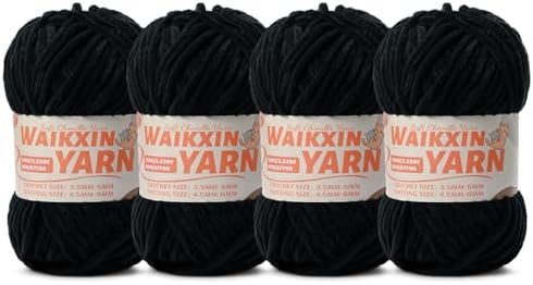 （4 Black） 4 Pack Super Soft Fuzzy Chenille Chunky Yarn for Crocheting, 400g (350yds) Velvet Fluffy Amigurumi Yarn for Hand Knitting Baby Blankets Weaving Craft