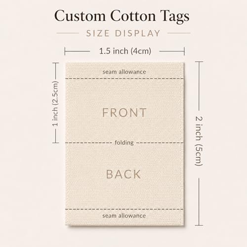 Custom Cotton Tags for Handmade Items, Personalized Sewing Labels for Quilting & Knitting, Handmade & Crafts, Clothing Name Tags with Logo, 100% Cotton, Machine Washable, 40×50mm (Cotton Tag)