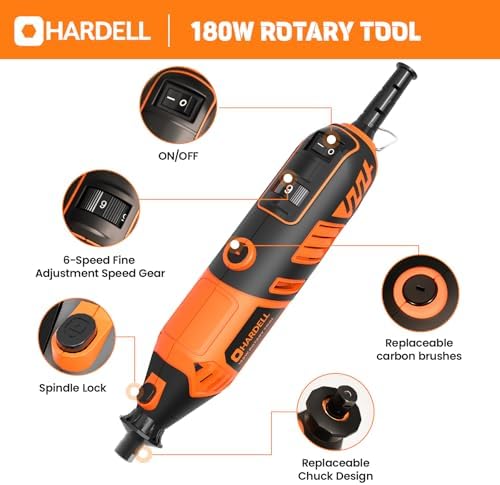 HARDELL 180W Corded Rotary Tool Kit, 8000-35000 RPM 61 Accessories for DIY | Powerful 180W Rotary Tool Kit for Cutting, Sanding, Grinding, Polishing, Engraving & Drilling