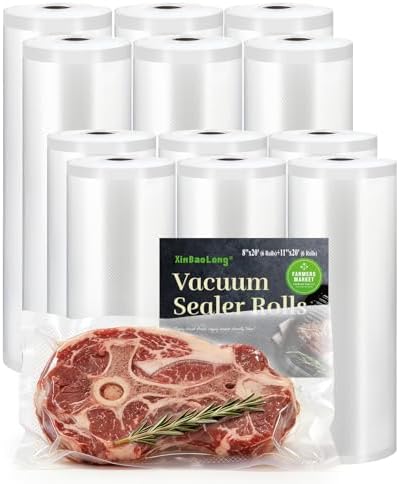 Vacuum Sealer Bags 12 Pack (6 Rolls 11"x20' + 6 Rolls 8"x20'), 240Feet