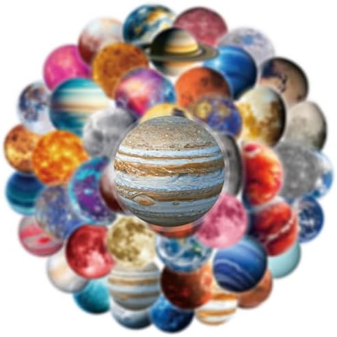 50pcs Celestial Body Stickers for Laptop Water Bottles, Transparent PET Waterproof Adhesive Star Decals Planet Sticker for Kids Birthday Party Scrapbook Phone (Star)