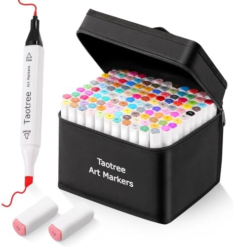 Taotree Alcohol Markers 121 Colors Dual Tips Art Markers Coloring Pens | Fine tip & Chisel Drawing Art Supplies for Adults Artist Sketch Painting Sketching Coloring Drawing Pens