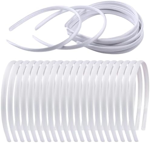 20 PCS White Satin Covered Headbands for Girls Women Christmas Plain DIY Craft Head bands Plastic Thin Headband for Women(White)