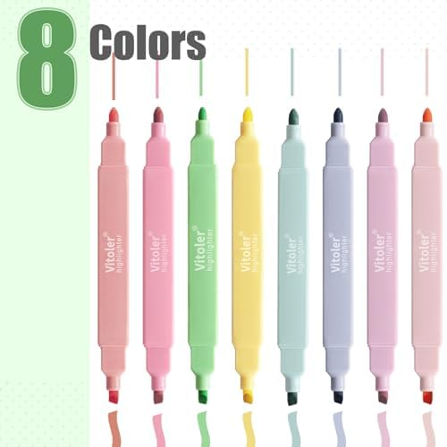 Vitoler Highlighters, 8pcs Chisel & Fine Tips Aesthetic Highlighters