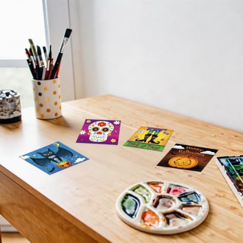 Anseal 12 Packs Pre Drawn Canvas to Paint, 4" X 4" Halloween Pre-Printed Paint Party for Painting, Pre Stretched Canvas Outline Painting Boards for Paint Lovers, Party Favor