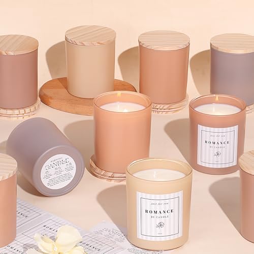 12Pcs Assorted Amber Candle Jars for Making Candles, 10oz Empty Jars with Bamboo Lids and Labels, Glass Candle Jars for Candle Making Supplies, Candle Containers for DIY Gifts