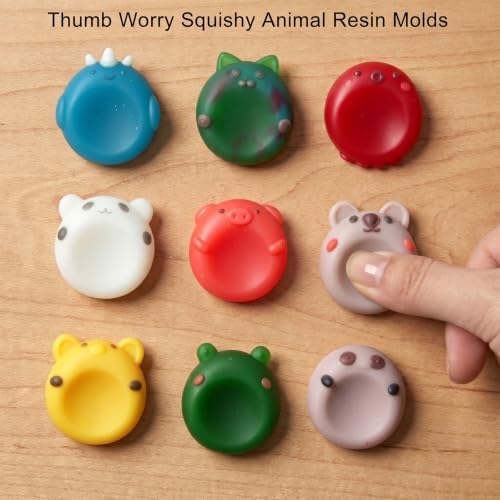 9Pcs Animal Thumb Worry Stone Silicone Molds Squishy Stress Relief Crafts