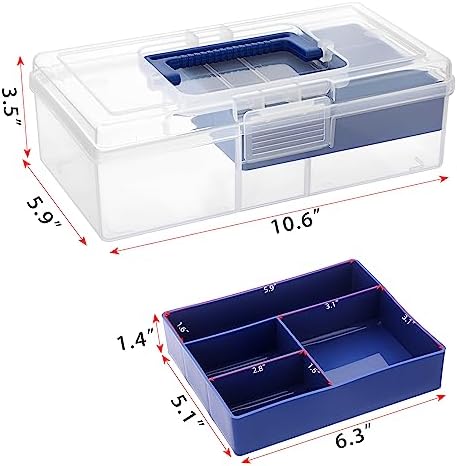 JUXYES Carry Craft Organizers Storage Box with Handle Lid and Diveded Tray