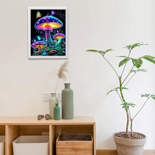 DIYDECORFUN Mushroom Diamond Art Kits for Adults,5D Full Drill Round Diamond Painting for Beginners,DIY Paint with Diamonds Mushroom Gem Arts Crafts for Wall Office Decor 12x16 Inch