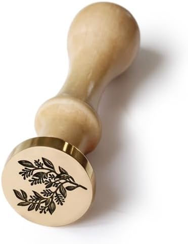 Eucalyptus Wax Seal Stamp, 3D Embossed Relief Carving Brass Head and Wood Handle for Wax Seal Stamp Kit, Decor for Thanksgiving Card/Envelope/Gift Wrap/Wedding Invitation/Vellum Jacket