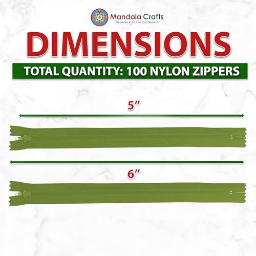 Mandala Crafts 100 PCs Olive Green Closed-End 5 in Nylon Zippers for Sewing