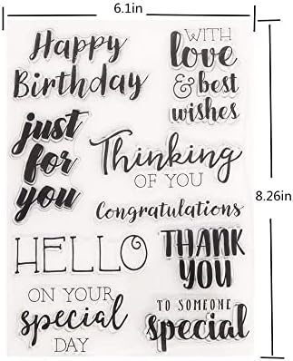 Large Greetings Blessing Words Thank You Happy Birthday Clear Stamps Transparent Silicone Stamp Album Cards Rubber Stamp for Card Making Decoration and DIY Scrapbooking