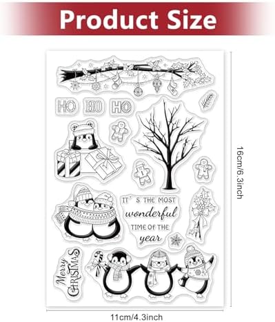 GLOBLELAND Christmas Penguins Silicone Clear Stamps with Gingerbread Man Shape for Card Making DIY Scrapbooking Photo Album Decoration Paper Craft