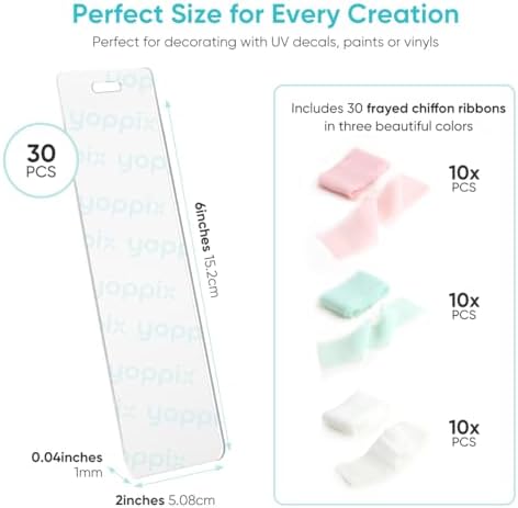 YOPPIX 6x2” Acrylic Bookmark Blanks- 30 Pieces Acrylic Bookmark Kit with 30 Pcs Ribbon for Reading Lovers DIY Crafts Hanging Tag Gifts Tag Price Tags, Graduation Back to School Gifts(Rectangle)
