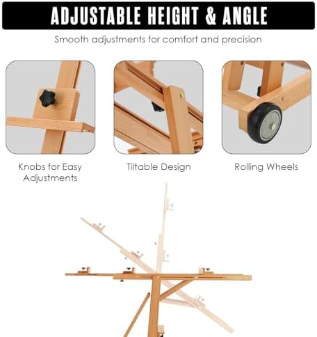 Easel for Painting, H Frame Easel, Painting Stand, Studio, Fits 80” Canvas | Houseables for Large Canvas, Floor Standing, Adjustable, Tilt Flat, Rolling Wheels, Wood, Adults, Painters, Arts & Crafts