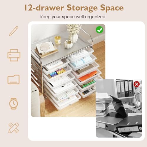 COSTWAY 12-Drawer Rolling Storage Cart, Utility Storage Organizer Cart