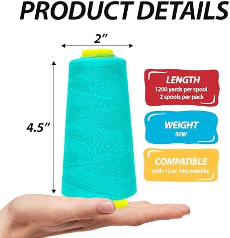 Mandala Crafts Aquamarine Mercerized Cotton Thread Cone for Sewing Quilting