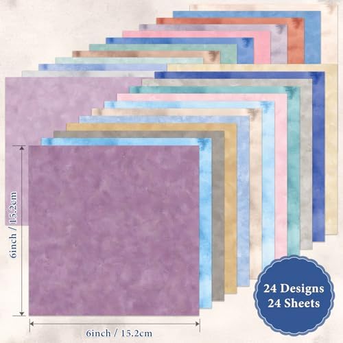 Colorful Scrapbook Paper, 24 Sheets 6 x 6 Inch Scrapbooking Supplies,Single-Sided Boho Tone Decorative Paper for Junk Journals Greeting Cards Photo Album Decoration