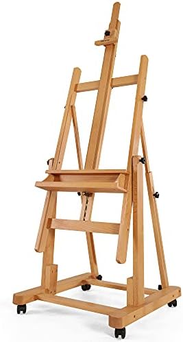 VISWIN Heavy-Duty H Frame Easel, Hold Canvas to 82", Tilts Flat, Adjustable Beech Wood Large Easel for Painting with Storage & 4 Wheels, Professional Floor Art Easel Stand for Adults, Artists
