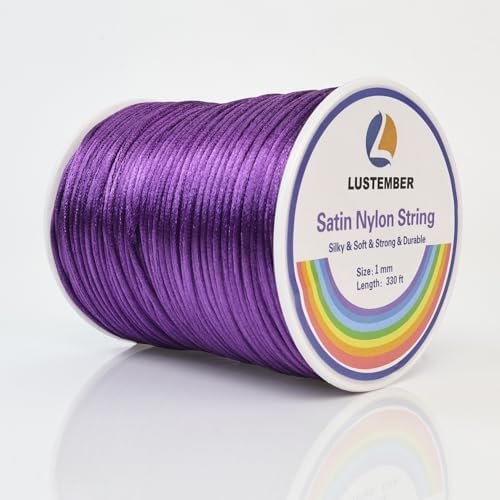 LUSTEMBER 330 Feet Satin Nylon String, 1 mm Silky Smooth Durable Nylon Cord for Jewelry Making, Bracelets, Beading, Necklaces, Macrame, Kumihimo, Rattail, and Chinese Knot Craft