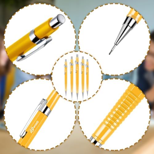 Outus 8 Pcs Metal Mechanical Pencils with Lead Refills, 0.9 mm, Yellow