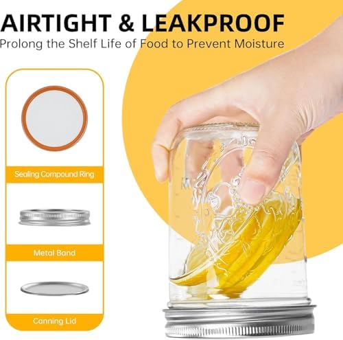 Miuyhji 16 oz Wide Mouth Glass Mason Jars with Lids, 12 Pack for Canning